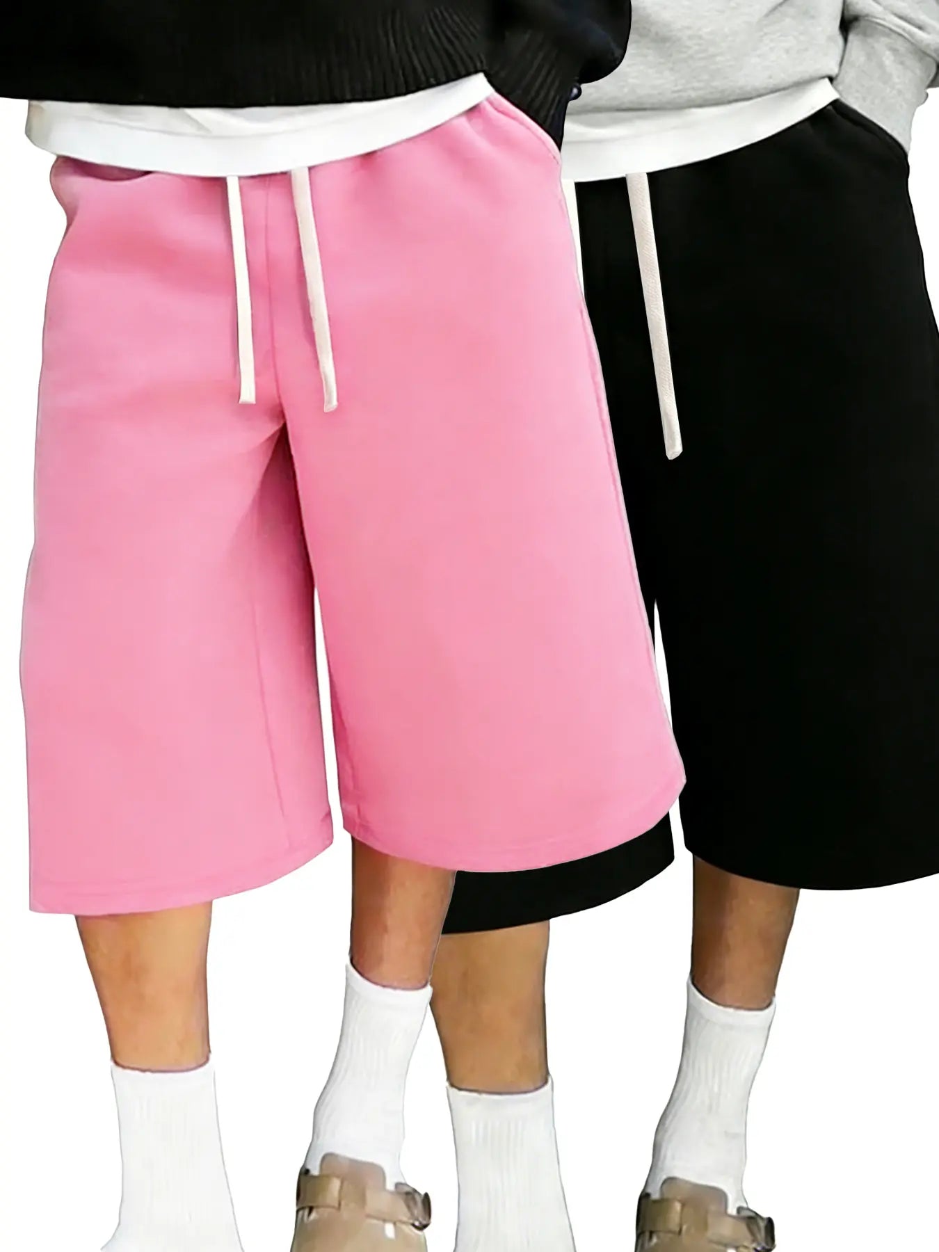 Elevate Your Everyday Style with Men's Fitted Wide-Leg Comfy Shorts - Versatile Trousers with Adjustable Drawstring Waist and Practical Pockets in Beige and Grey