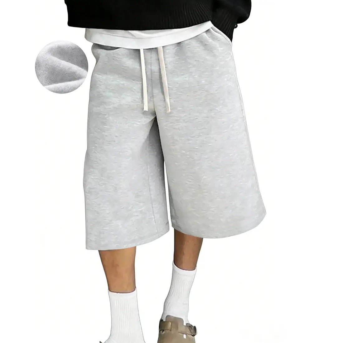 Elevate Your Everyday Style with Men's Fitted Wide-Leg Comfy Shorts - Versatile Trousers with Adjustable Drawstring Waist and Practical Pockets in Beige and Grey
