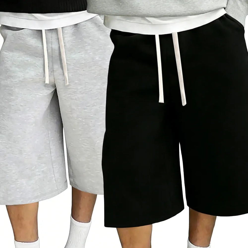 Elevate Your Everyday Style with Men's Fitted Wide-Leg Comfy Shorts - Versatile Trousers with Adjustable Drawstring Waist and Practical Pockets in Beige and Grey