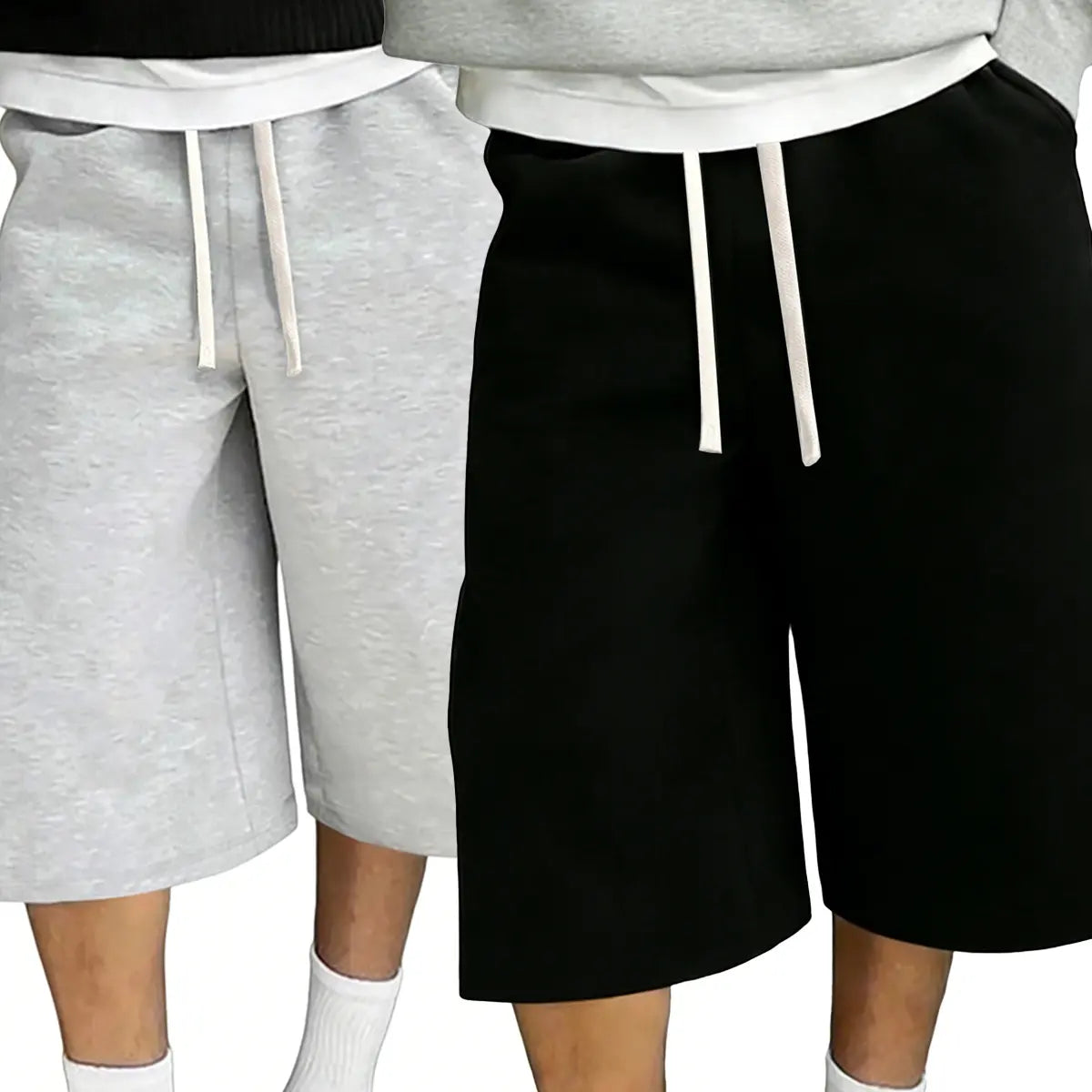 Elevate Your Everyday Style with Men's Fitted Wide-Leg Comfy Shorts - Versatile Trousers with Adjustable Drawstring Waist and Practical Pockets in Beige and Grey
