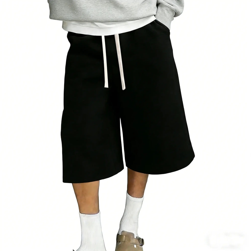 Elevate Your Everyday Style with Men's Fitted Wide-Leg Comfy Shorts - Versatile Trousers with Adjustable Drawstring Waist and Practical Pockets in Beige and Grey