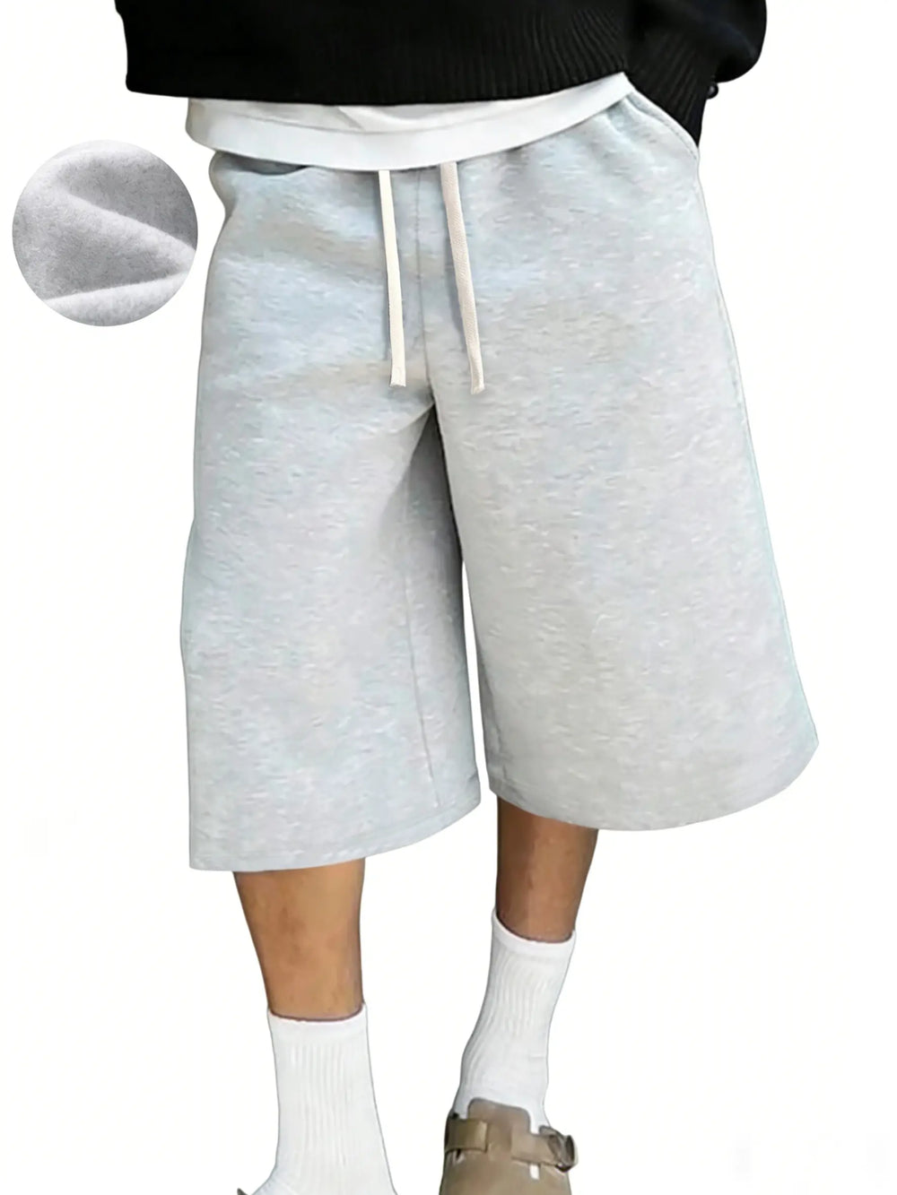 Elevate Your Everyday Style with Men's Fitted Wide-Leg Comfy Shorts - Versatile Trousers with Adjustable Drawstring Waist and Practical Pockets in Beige and Grey